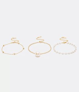 KIT 3 PULSEIRAS COM PÉROLAS DOURADO