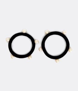 KIT 2 ELÁSTICO DE CABELO COM PÉROLAS PRETO