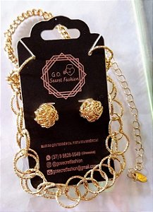 Conjunto Colar e Brinco com Metal Tramado