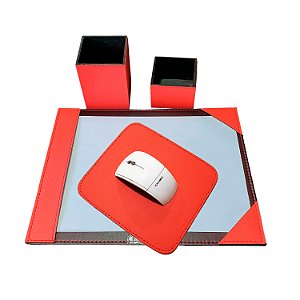 Kit Risque A4, Mouse Pad e e Porta Canetas e Clips - Vermelho e Marrom