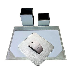 Kit Risque A4, Mouse Pad e Porta Canetas e Clips - Prata