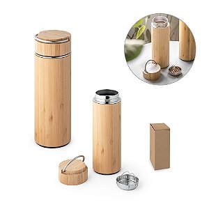 Garrafa Térmica de Bambu com Infusor Inox 430ml