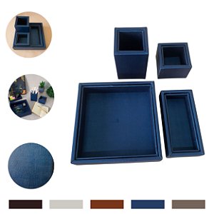 Kit Escritório Organizador de Mesa Diamante - Azul Marinho