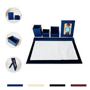 Kit 5 Peças A3 Escritório Organizador de Mesa - Azul Marinho