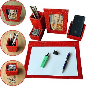 Kit 5 Peças A4 Escritório Organizador de Mesa - Vermelho