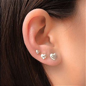 Brinco trio coração em prata 925