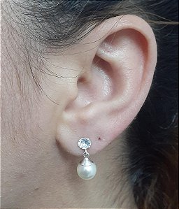 Brinco zircônia e pérola em prata 925
