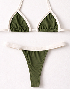 Biquíni Leblon Fita Top Cortininha Verde Militar Duo