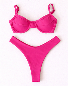 Biquíni Aventureiro Top Meia Taça Rosa Neon
