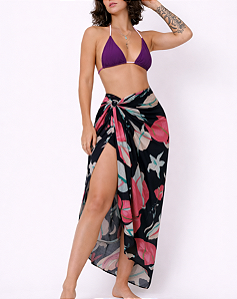 Canga Pareô Estampado Floral Preto