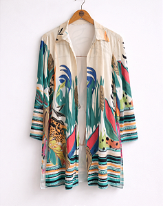 Kimono Nó Viscose Estampado Folhagem