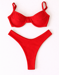 Biquíni Aventureiro Top Meia Taça Vermelho