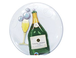 Balão Bubble Duplo Garrafa De Champanhe E Taça - 24 Polegadas