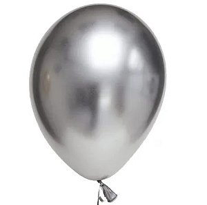 Balão látex prata cromado Número 9 com 25 unid
