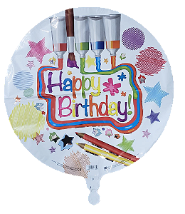 Balão metalizado redondo 18 polegadas - Happy Birthday Arte