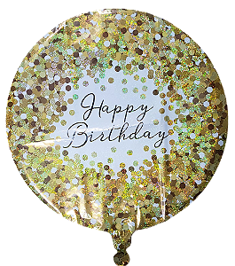 Balão metalizado redondo 18 polegadas - Happy Birthday Reveillon
