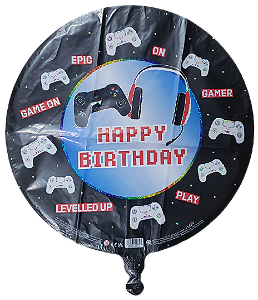 Balão metalizado redondo 18 polegadas - Happy Birthday Gamer