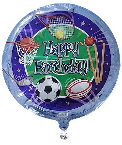 Balão metalizado redondo 18 polegadas - Happy Birthday Esportes