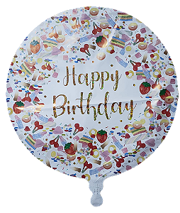 Balão metalizado redondo 18 polegadas - Happy Birthday Docinho