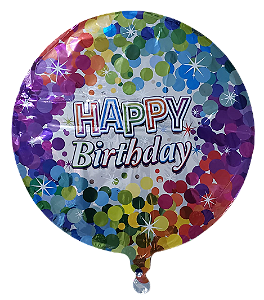 Balão metalizado redondo 18 polegadas - Happy Birthday Aquarela
