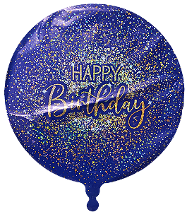 Balão metalizado redondo 18 polegadas - Happy Birthday Purpurina