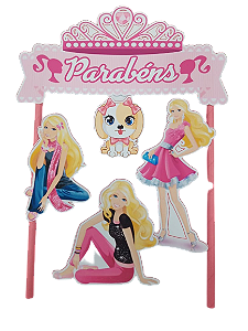 Topo De Bolo Barbie Estrelas Topper Personalizado