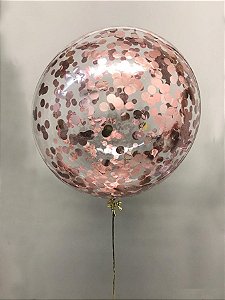 Balão Bubble de Silicone com Confetes em Rose 24 Polegadas