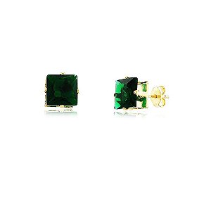 Brinco Pequeno Quadrado De Zircônia Verde Esmeralda Folheado a Ouro 18k