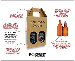 Kit com 100 Caixas para Cerveja Artesanal Modelo G2 para 2 Garrafas de 500 ou 600 ml