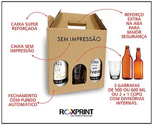 Kit com 100 Caixas para Cerveja Artesanal Modelo G3 para 3 Garrafas de 500 ou 600 ml