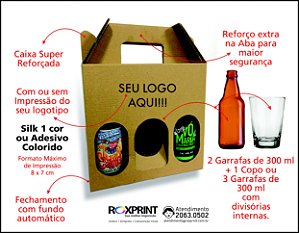 Kit com 100 Caixas para Cerveja Artesanal Modelo Pek3 para 3 Garrafas de 300 ou Latão de 475 ml