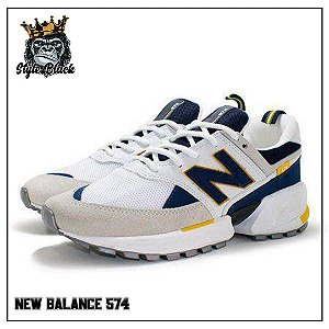 New Balance 574 Branco Azul e Amarelo