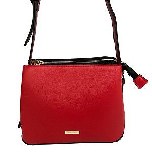 Bolsa Pequena Quadrada de Couro com 3 Repartições VR2406 - Toronto Vermelha