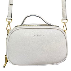 Bolsa Pequena de Couro Básica Linda para o Dia a Dia - Stuttgart Cinza Off