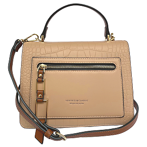 Bolsa Pequena Croco Transversal e Mão Quadrada - Liverpool Bege