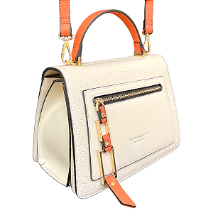 Bolsa Pequena Croco Transversal e Mão Quadrada - Liverpool Leite Off