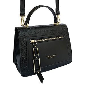 Bolsa Pequena Croco Transversal e Mão Quadrada - Liverpool Preta