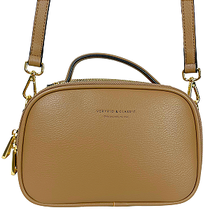 Bolsa Pequena de Couro Básica Linda para o Dia a Dia - Stuttgart Caqui