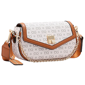 Bolsa de Festa Pequena Monograma com Dourado Chenson - Denver Bege