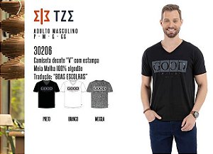 Camiseta Masculina TZE c/ Decote 'V' e Estampa