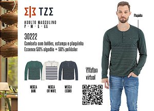 Camiseta Masculina TZE c/ Botões, Estampa e Plaquinha