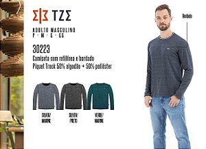 Camiseta Masculina TZE c/ Retilínea e Bordado