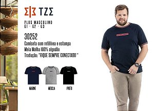 Camiseta Masculina Plus TZE c/ Retilínea e Estampa