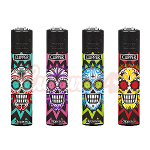 Isqueiro Clipper Grande - Colorful Skulls (Caveira Mexicana)