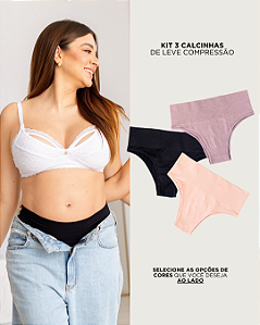 Kit 3 Calcinhas Pós Parto Tanga Sem Costura - Leve Compressão