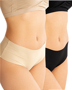 Kit 2 Calcinhas Tanga Alta Corte a Laser – Preto e Bege