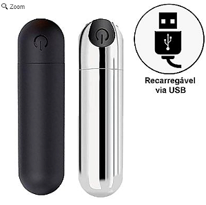 BULLET 10 VIBRAÇÕES - RECARREGÁVEL - COR: PRATA