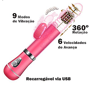 VIBRADOR ROTATIVO VAI E VEM COM ROTAÇÃO - RECARREGÁVEL - RABBIT 8433 8492