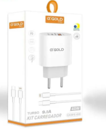 KIT CARREGADOR 40W - TIPO C / LIGHTNING - AGOLD - CA40/C-IOS