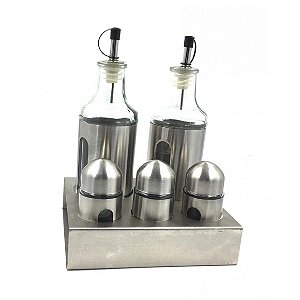 Galheteiro de Vidro e Inox (5pcs)